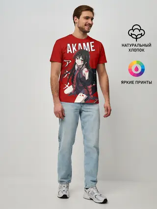 Мужская базовая футболка / Убийца Акаме на красном фоне
