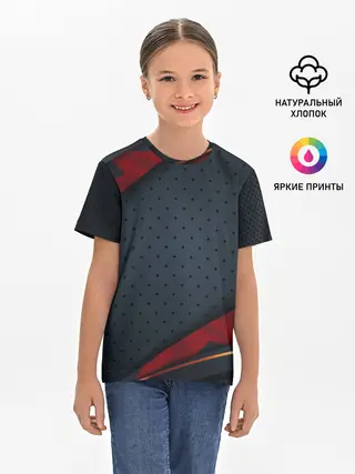 Детская базовая футболка / 3D Dark red & black