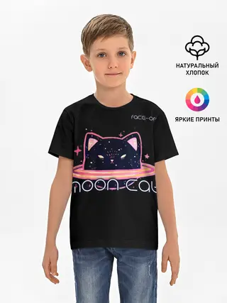 Детская базовая футболка / Face Off- Moon cat