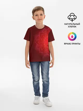 Детская базовая футболка / Красная мандала