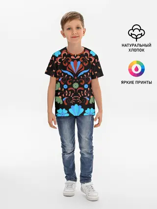 Детская базовая футболка / РОСПИСЬ ЦВЕТАМИ