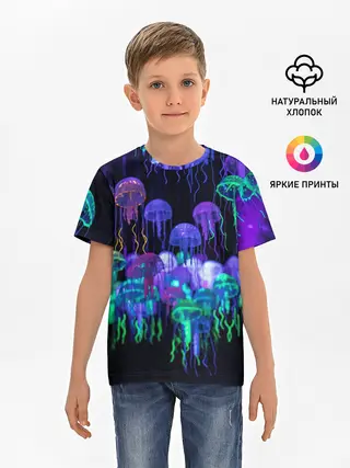 Детская базовая футболка / Неоновые медузы