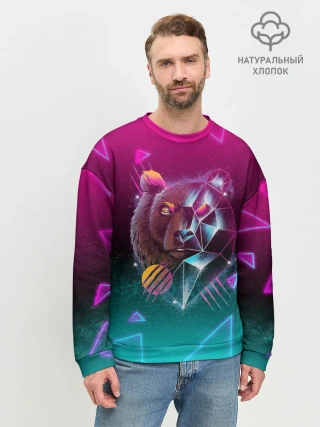 Мужской свитшот базовый / RETRO CYBER BEAR NEON