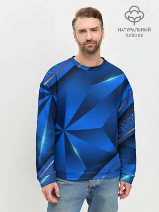 Мужской свитшот базовый / 3D абстрактные фигуры BLUE