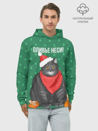 Худи мужской база хлопок / Кот хочет кушот