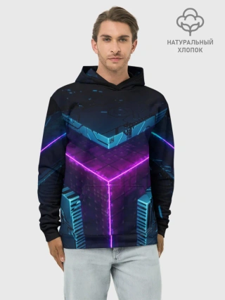 Худи мужской база хлопок / Неоновые грани 3D