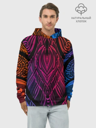Худи мужской база хлопок / Фиолетовый узор 3D