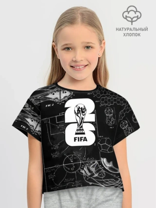 Футболка для девочки укороченная оверсайз из хлопка / Fifa Black