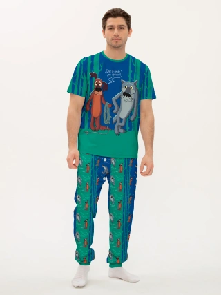 Мужская пижама с брюками / P014_PesBlueGreen