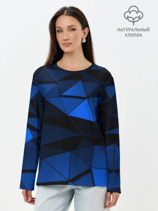 Лонгслив женский. Хлопок / Blue abstraction collection