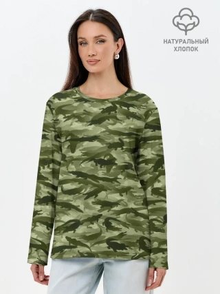 Лонгслив женский. Хлопок / Камуфляж с крокодилами