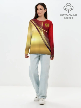 Лонгслив женский. Хлопок / RUSSIA SPORT: Red and Gold.