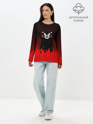 Лонгслив женский. Хлопок / Kumamon горит