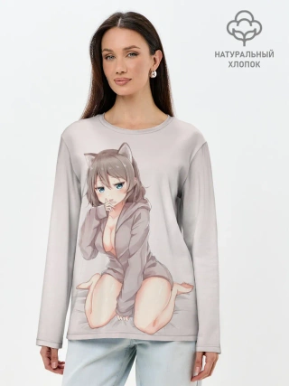 Лонгслив женский. Хлопок / Аниме котёнок