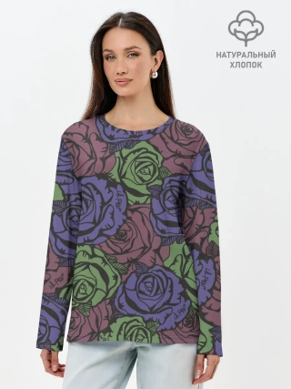 Лонгслив женский. Хлопок / Розы Лил Пипа
