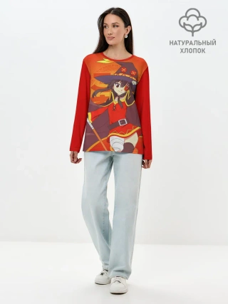 Лонгслив женский. Хлопок / KonoSuba. Мегумин с посохом