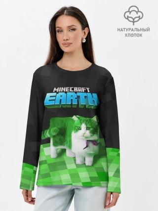Лонгслив женский. Хлопок / Minecraft EARTH - Котик