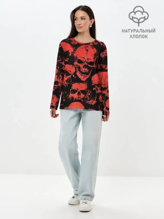 Лонгслив женский. Хлопок / Skulls pattern