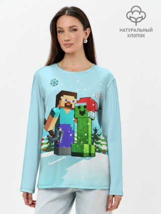 Лонгслив женский. Хлопок / MINECRAFT НОВОГОДНИЙ