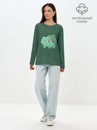 Лонгслив женский. Хлопок / Pokemon Bulbasaur