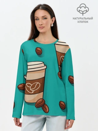 Лонгслив женский. Хлопок / Я ЛЮБЛЮ КОФЕ | I LOVE COFFEE