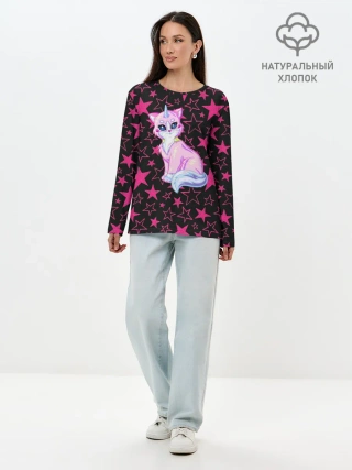 Лонгслив женский. Хлопок / Cat Unicorn | Кот Единорог