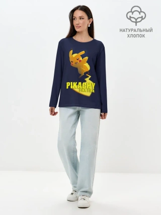 Лонгслив женский. Хлопок / Pikachu Pika Pika