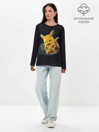 Лонгслив женский. Хлопок / Pikachu Pika Pika