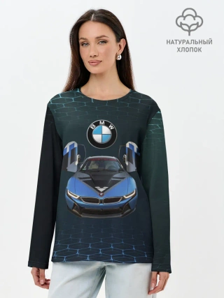 Лонгслив женский. Хлопок / BMW i8 Turbo тюнинговая.