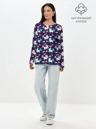 Лонгслив женский. Хлопок / Unicorn pattern