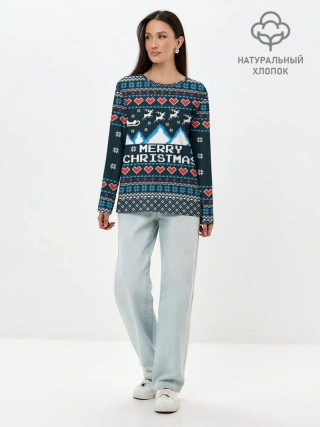 Лонгслив женский. Хлопок / Свитер Merry Christmas
