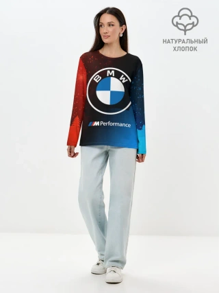 Лонгслив женский. Хлопок / BMW - Снежный
