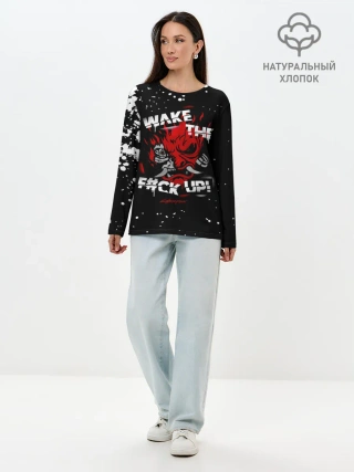 Лонгслив женский. Хлопок / WAKE THE F#CK UP!