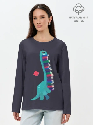 Лонгслив женский. Хлопок / Book Dinosaur