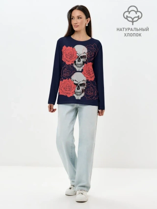 Лонгслив женский. Хлопок / Rose Skull