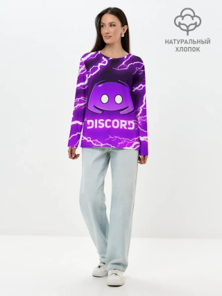 Лонгслив женский. Хлопок / DISCORD / ДИСКОРД / МОЛНИЯ