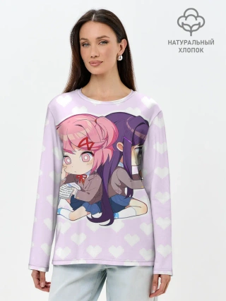 Лонгслив женский. Хлопок / Chibi Natsuki and Yuri