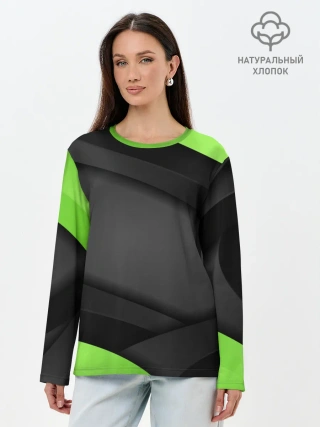 Лонгслив женский. Хлопок / Green / Black