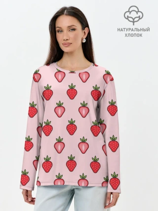 Лонгслив женский. Хлопок / Клубничное настроение
