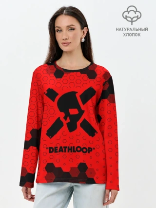 Лонгслив женский. Хлопок / Deathloop - Череп - Соты