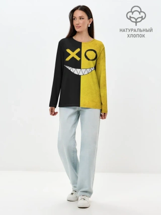 Лонгслив женский. Хлопок / Yellow and black smile