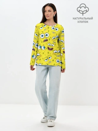 Лонгслив женский. Хлопок / Губка Боб / SpongeBob pattern