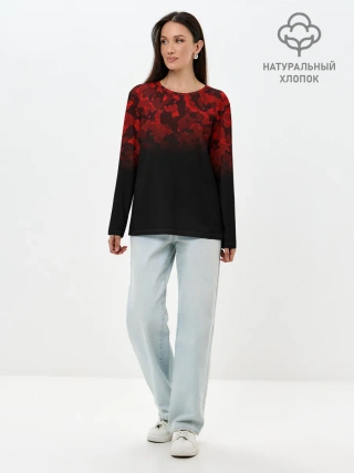 Лонгслив женский. Хлопок / BLACK RED CAMO | RED MILLITARY