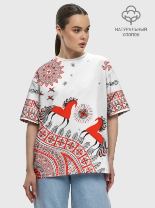 Женская футболка оверсайз хлопок / MezenHorse w