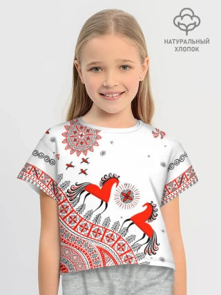 Футболка для девочки укороченная оверсайз хлопок / MezenHorse kids