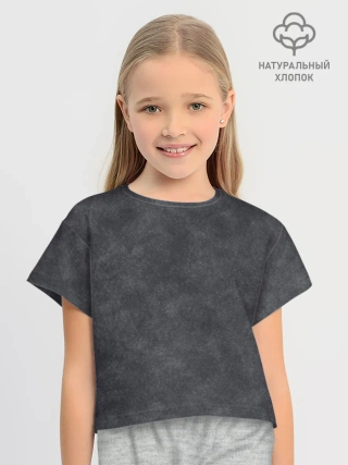 Футболка для девочки укороченная оверсайз из хлопка / Варёнка dark grey