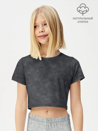 Футболка для девочки укороченная базовая из хлопка / Варёнка dark grey