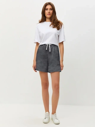 Шорты женские утепленные из хлопка / Варёнка dark grey