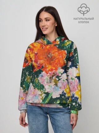 Худи женский база хлопок / Orange flowers