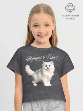 Футболка для девочки укороченная оверсайз из хлопка / Котёнок new look